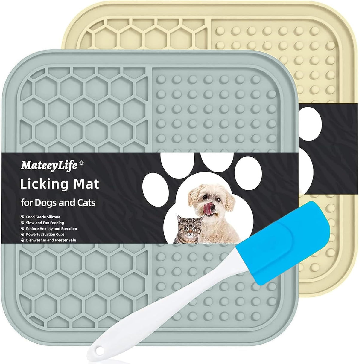 2-Pack Silicone Lick Mats for Dogs and Cats | Gray and Beige