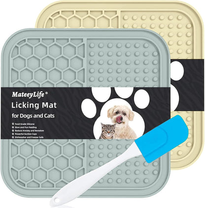 2-Pack Silicone Lick Mats for Dogs and Cats | Gray and Beige