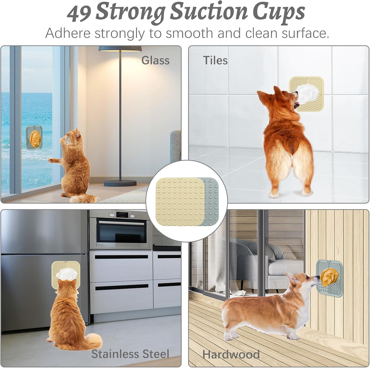 2-Pack Silicone Lick Mats for Dogs and Cats | Gray and Beige