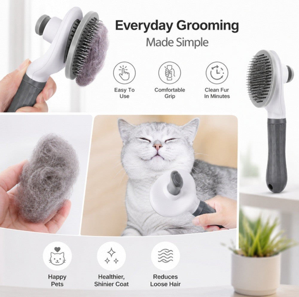 Self-Cleaning Slicker Brush for Dogs and Cats | Easy Hair Release